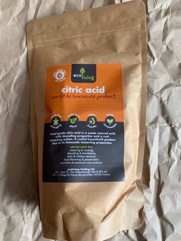Brown paper bag of citric acid powder
